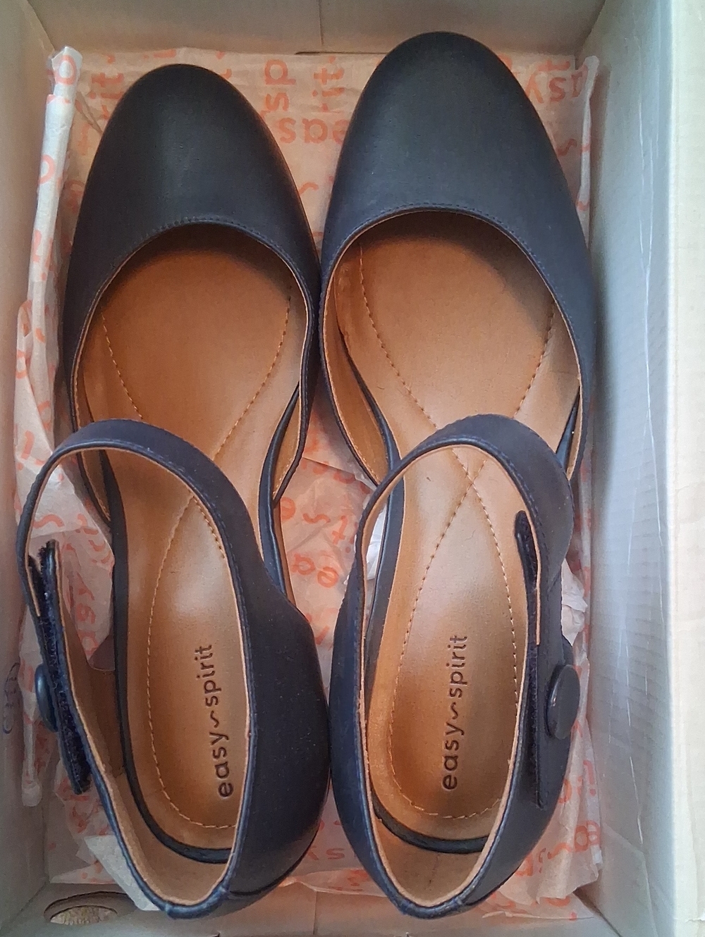 Easy Spirit Navy Blue Round-Toe Slingback Flats